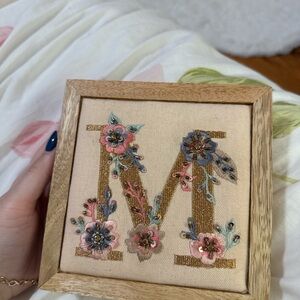 Floral Embroidered Letter M Wall Art